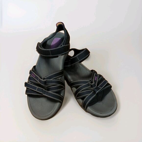 Teva Tirra Sandals Womens 8 Black Gray Purple Hiking Strappy Outdoor - Picture 1 of 8